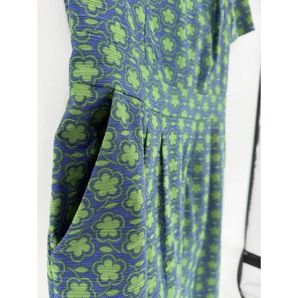 BODEN SIERRA Floral Print Dress Cotton Green & Blue Textured Pockets Womens 6R - Picture 4 of 9